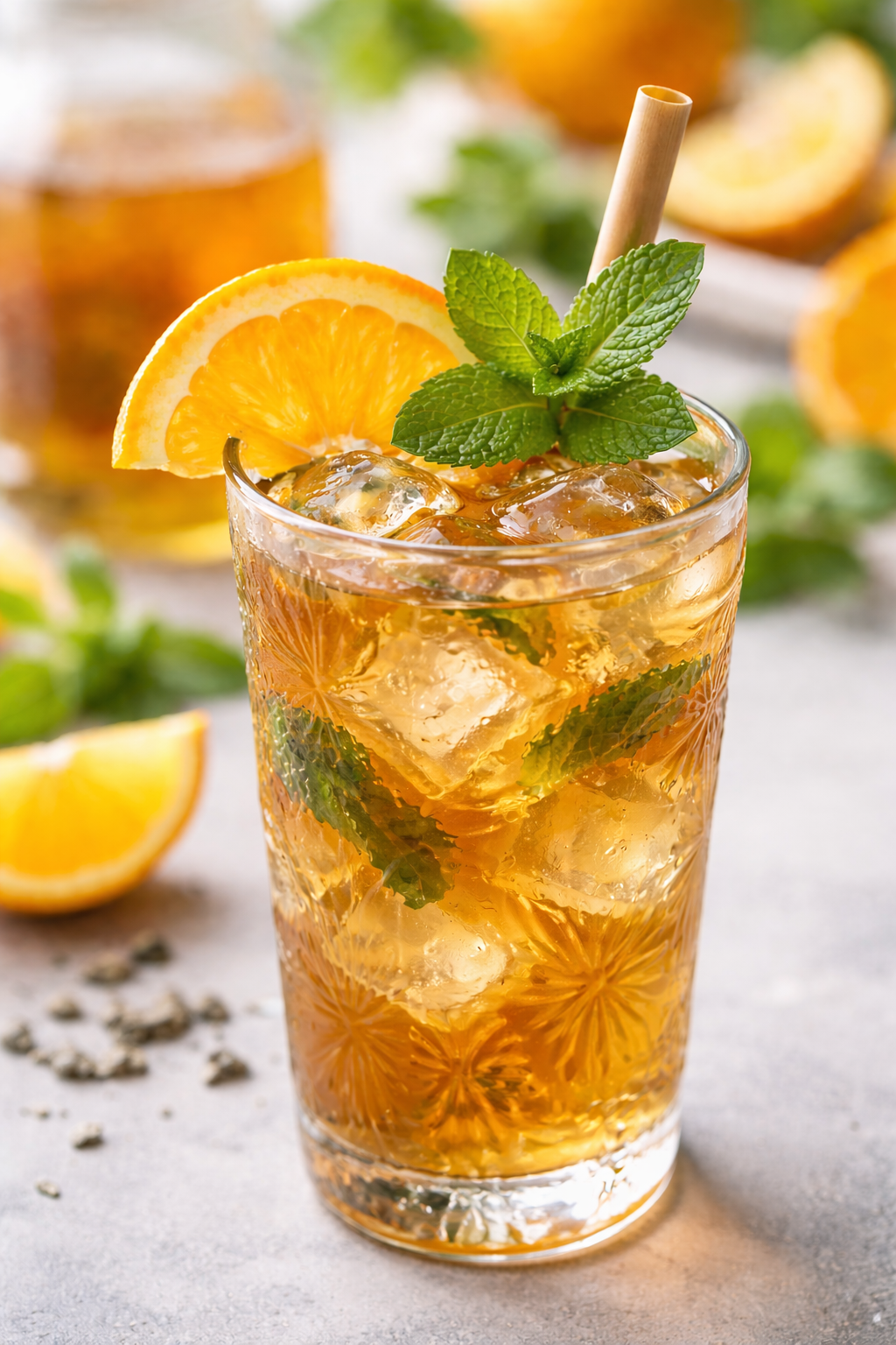 a glass with iced hemp tea made from Hemp & Herb from Dutch Harvest described in the recipe Hemp & Herb Spring Iced Tea